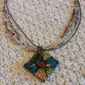 Art Fair Find! Multicolor Dichroic Glass Pendant Necklace - Multi layered